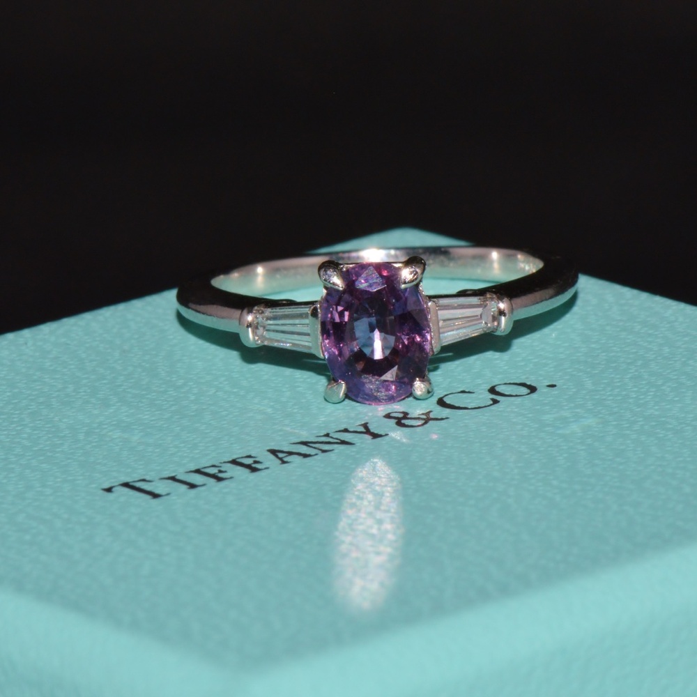 TIFFANY & CO. GIA CERTIFIED NATURAL 1.36CTS DIAMOND SAPPHIRE PLATINUM RING - Picture 2 of 15